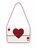 Red Ace Beaded Shoulder Bag, Playing Card Heart Purse, Valentine Beaded Handbag, Love Crossbody Bag, Gift for Her