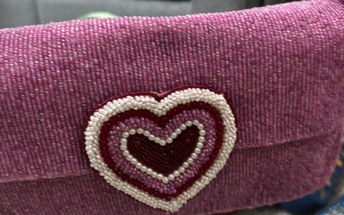 Pink Heart Beaded Shoulder Bag | Heart earings | Bridal Party Purse | Pink Evening Bag | Gift for Her
