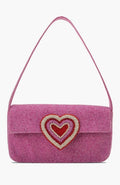 Pink Heart Beaded Shoulder Bag | Heart earings | Bridal Party Purse | Pink Evening Bag | Gift for Her
