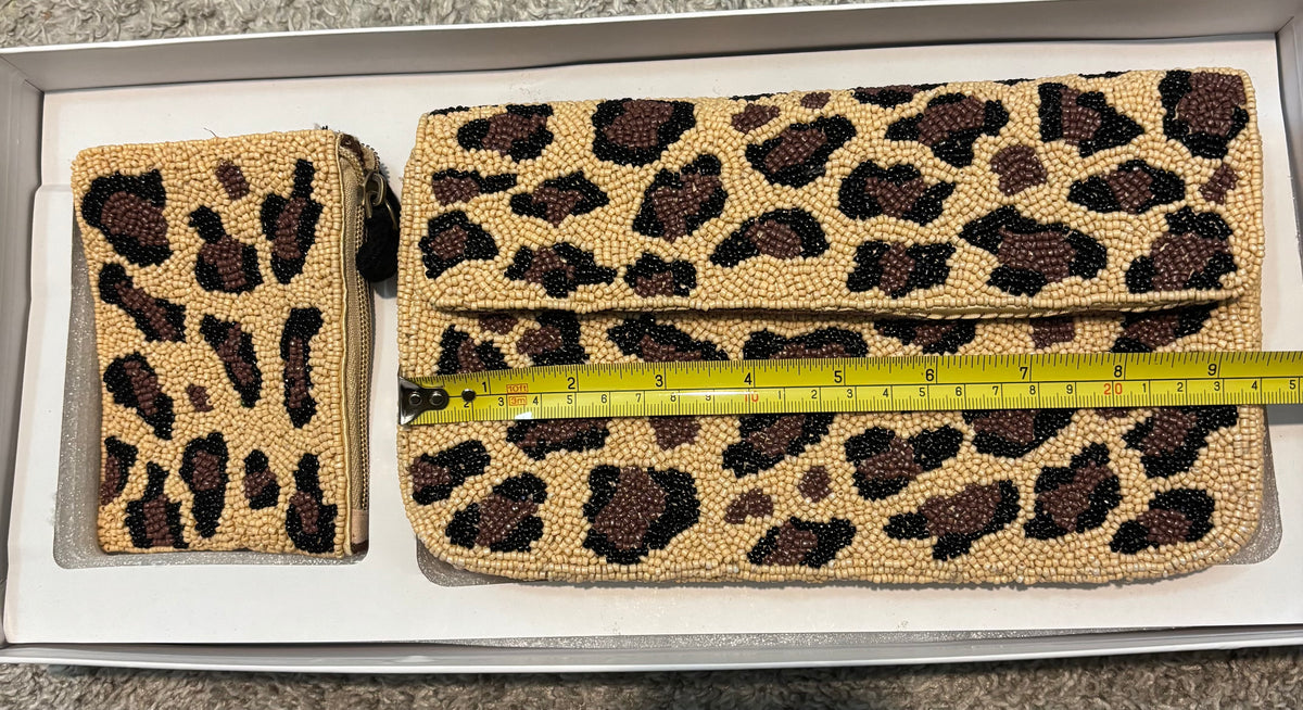 Leopard Print Beaded Shoulder Bag, Animal Print Purse, Handmade Beaded Handbag, Statement Bag, Women’s Shoulder Purse, Gift for Her