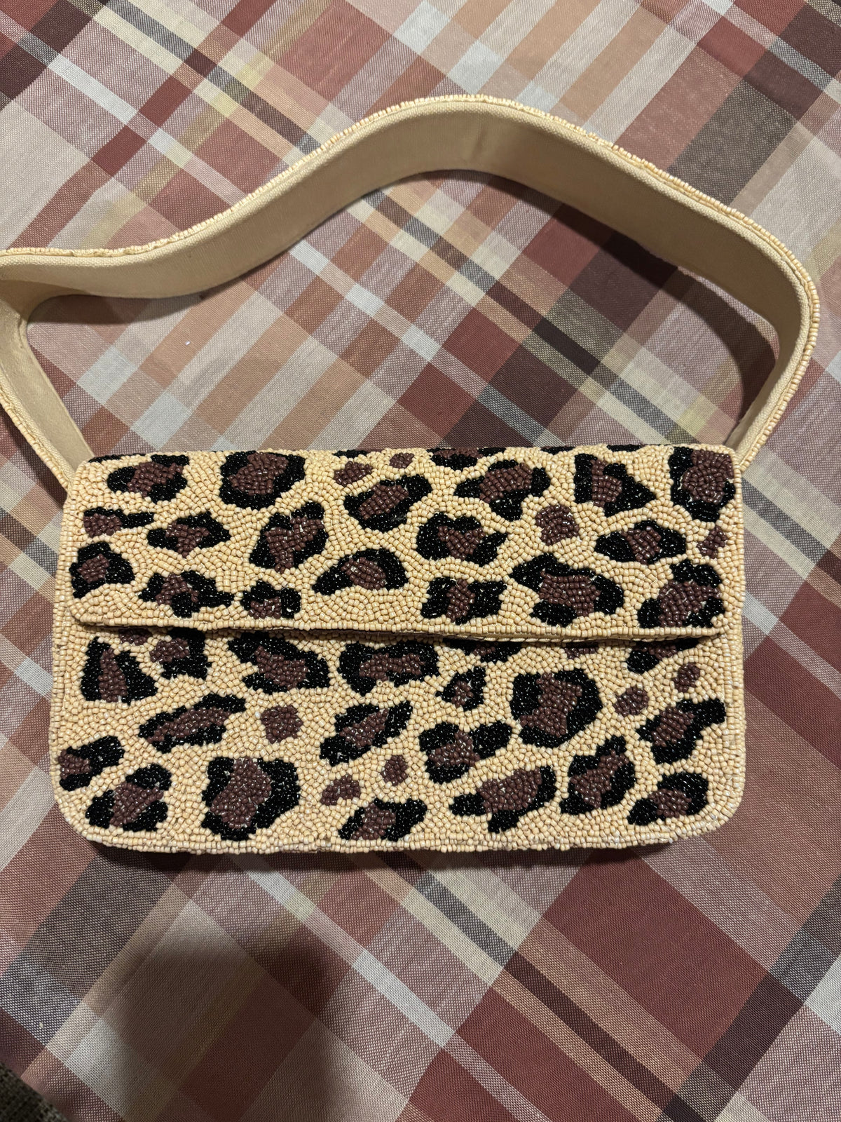 Leopard Print Beaded Shoulder Bag, Animal Print Purse, Handmade Beaded Handbag, Statement Bag, Women’s Shoulder Purse, Gift for Her