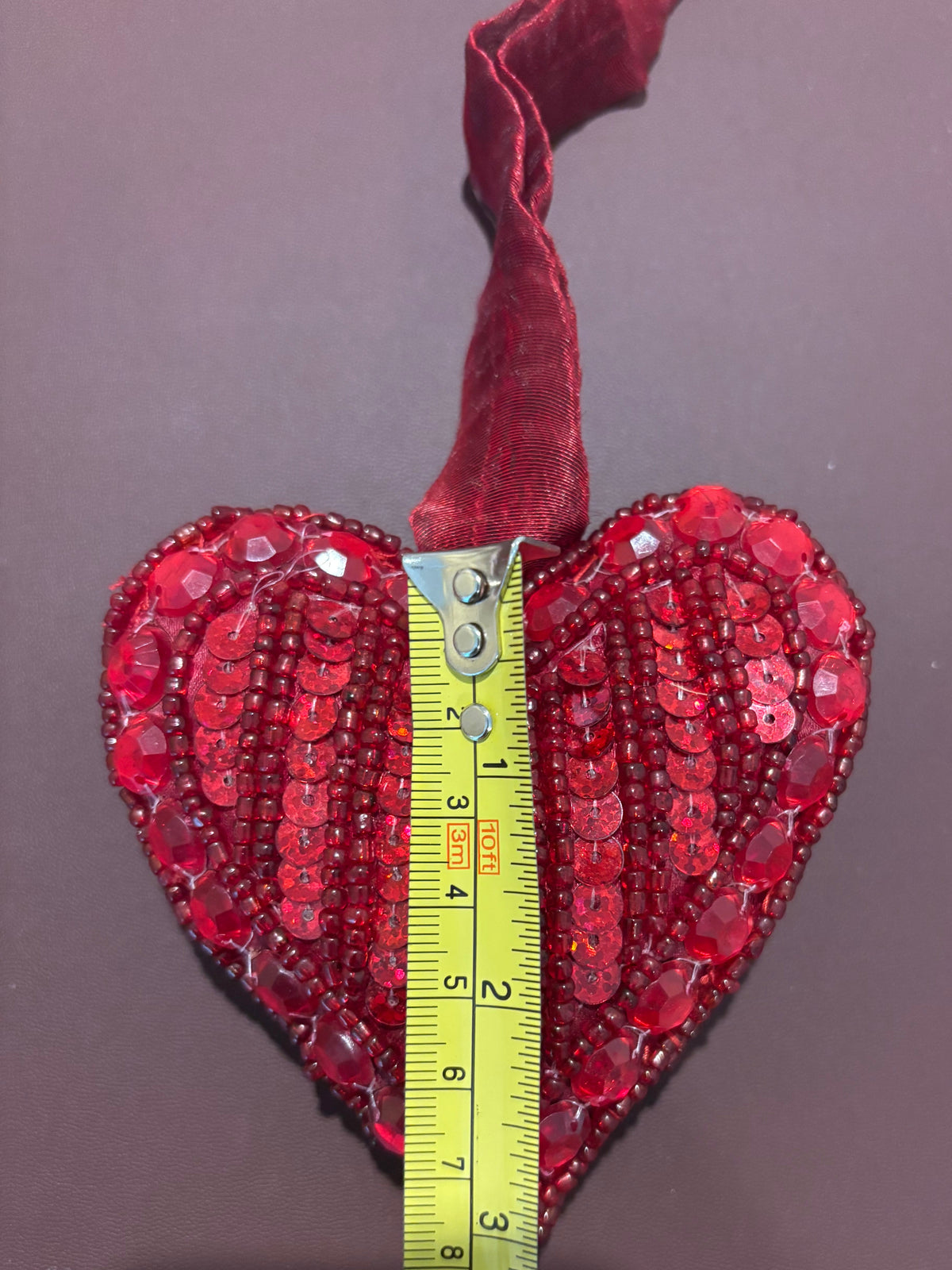 ❤️ Red Beaded Heart Hanging Ornament – Sparkling Sequin Decoration ❤️