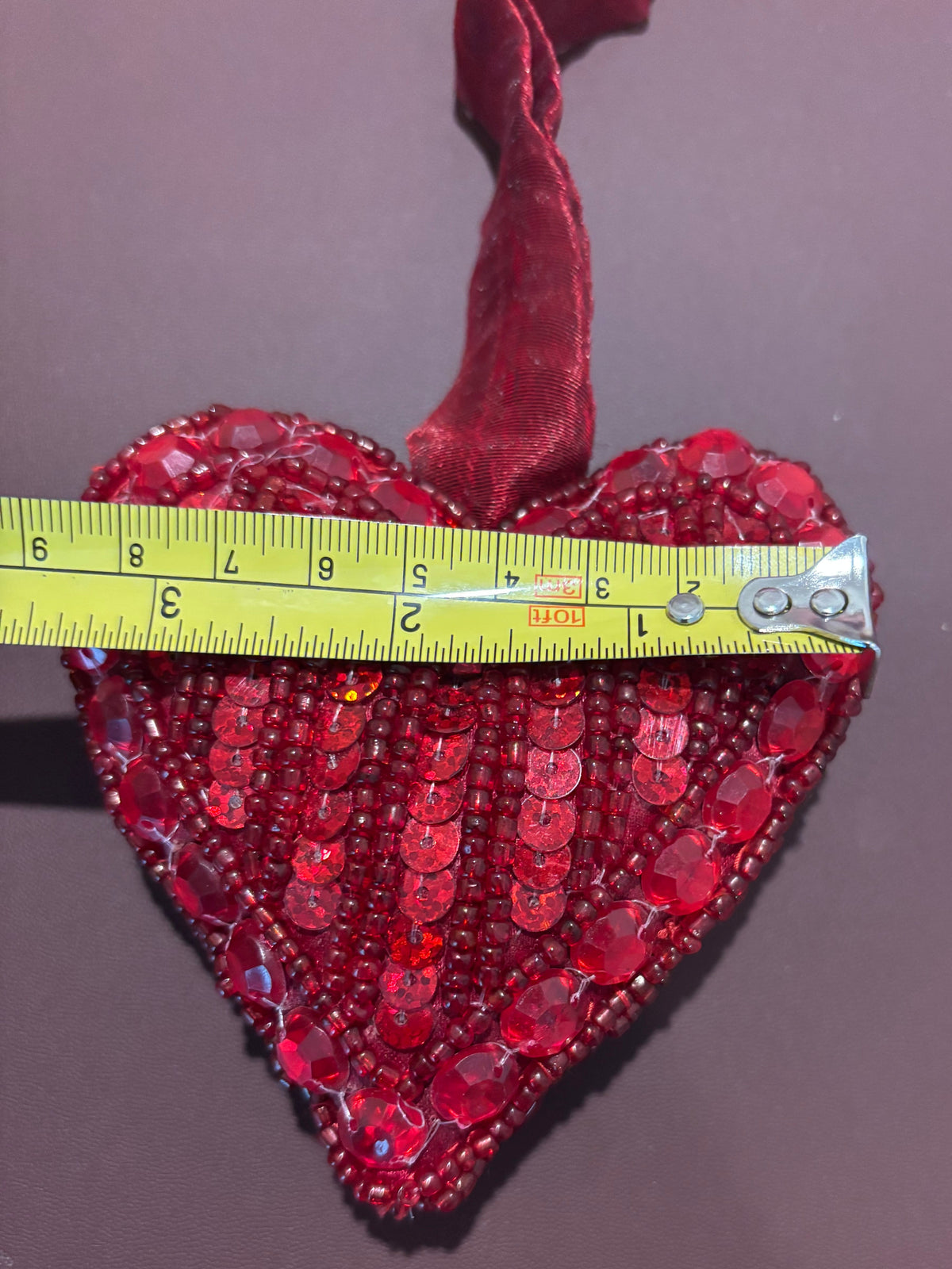 ❤️ Red Beaded Heart Hanging Ornament – Sparkling Sequin Decoration ❤️
