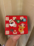 Christmas Beaded Coin Pouch, Santa & Reindeer, Festive Gift for Her- 5*4 inches approx