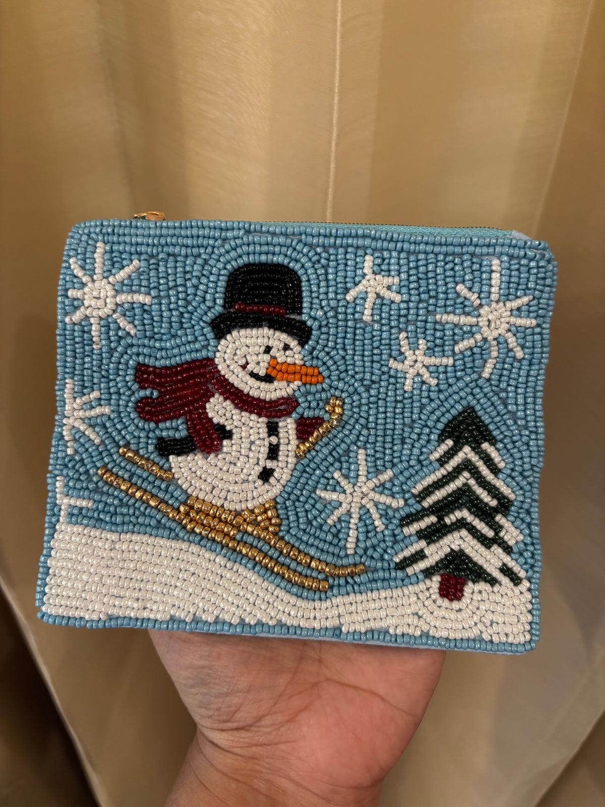 ☃️❄️ Christmas Snowman Beaded – Winter Wonderland Zipper Pouch 🎄