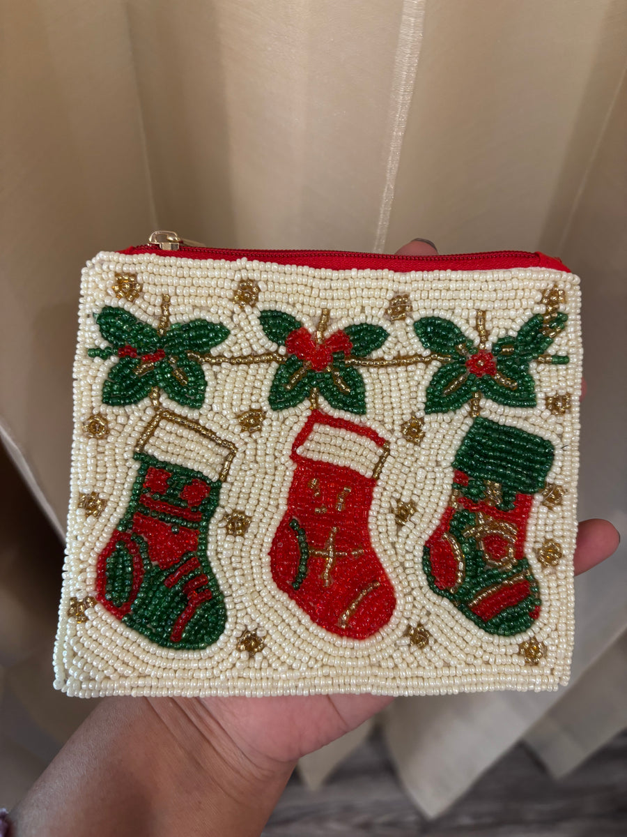 Christmas Stocking Beaded Pouch