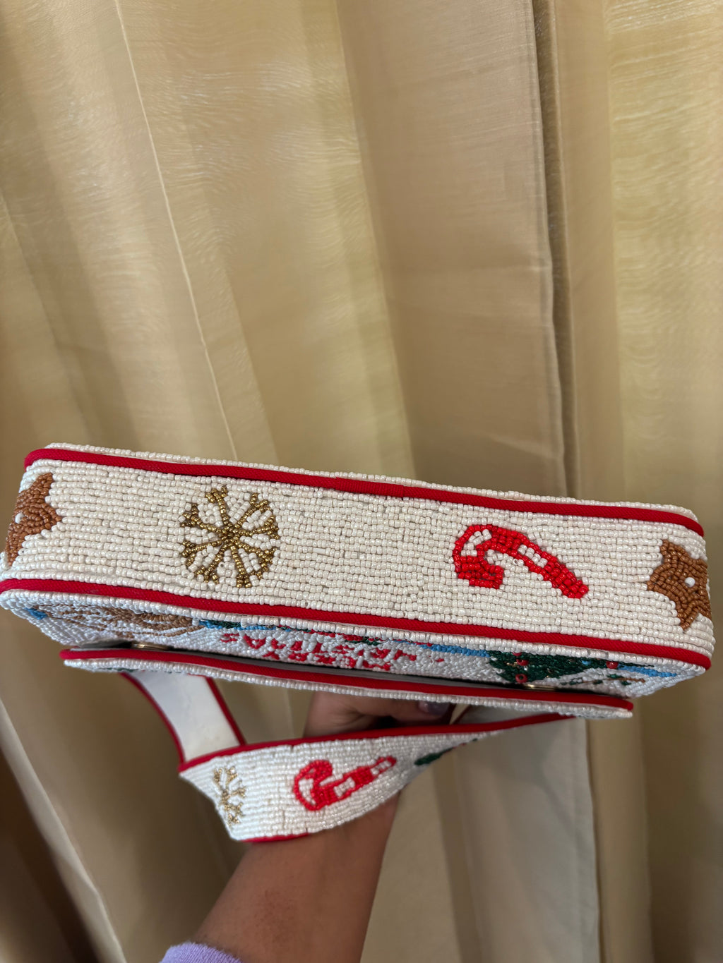 Christmas Beaded Shoulder Bag, Merry Christmas Reindeer Purse, Holiday Beaded Crossbody Bag, Christmas Gift for Her