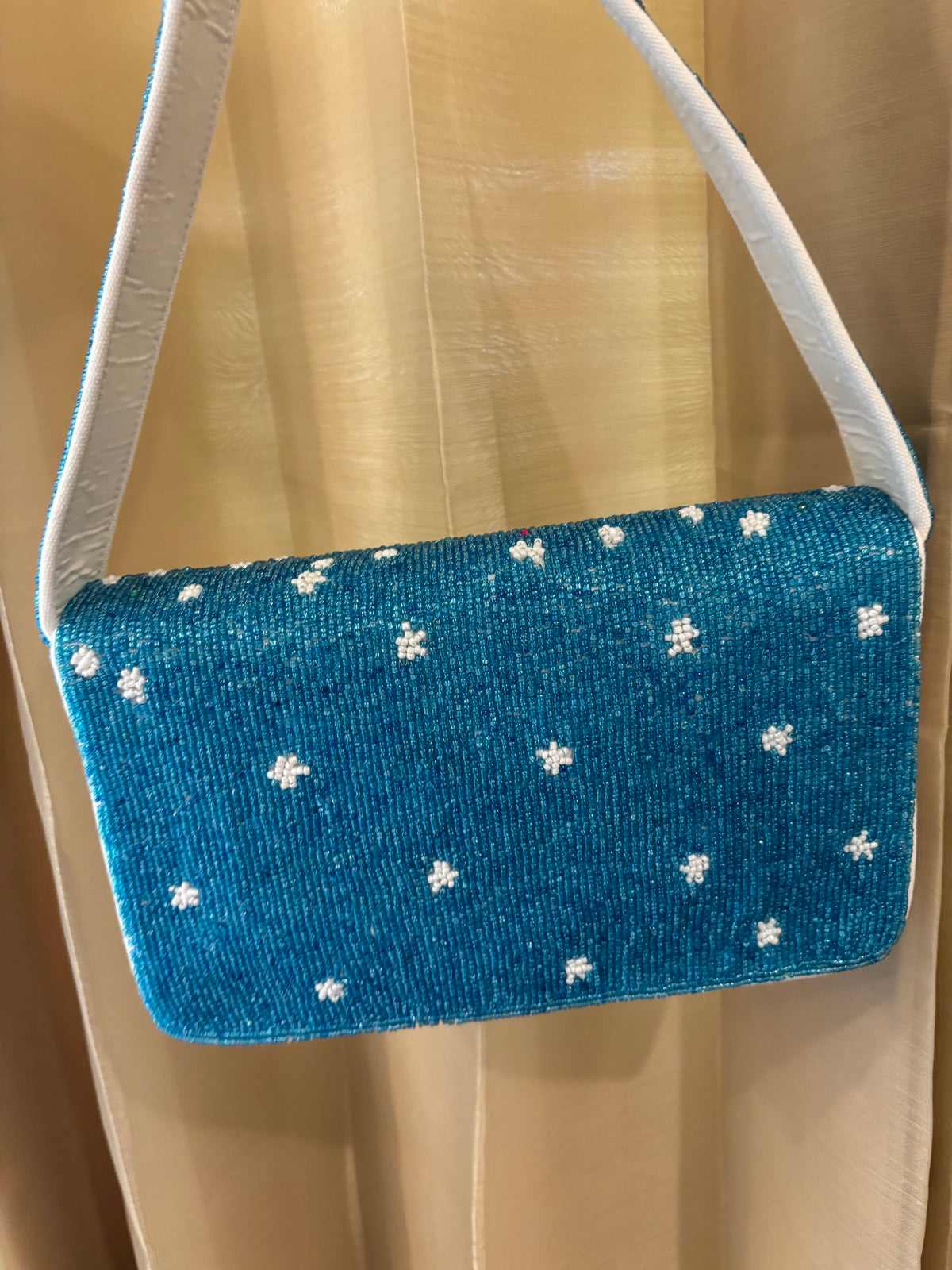Christmas Beaded Shoulder Bag, Blue Snowman & Reindeer Purse, Winter Wonderland Beaded Handbag, Holiday Crossbody Bag, Gift for Her