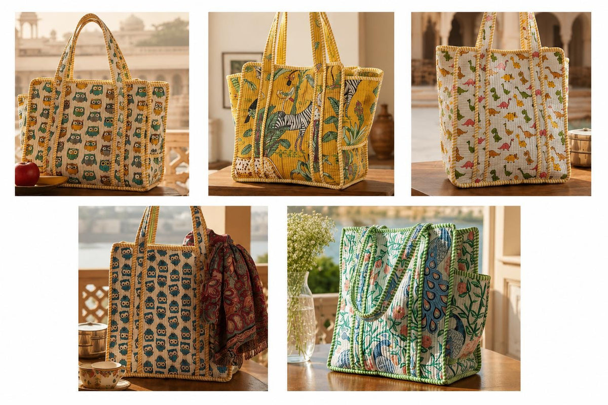 Quilted Cotton Tote Bag | Artisan Block Print Shopper, Eco Friendly Everyday Bag
