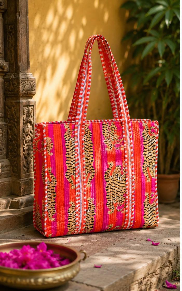 Quilted Cotton Tote Bag | Hand Block Print Shopper | Eco Friendly Everyday Bag (18x18 inches)