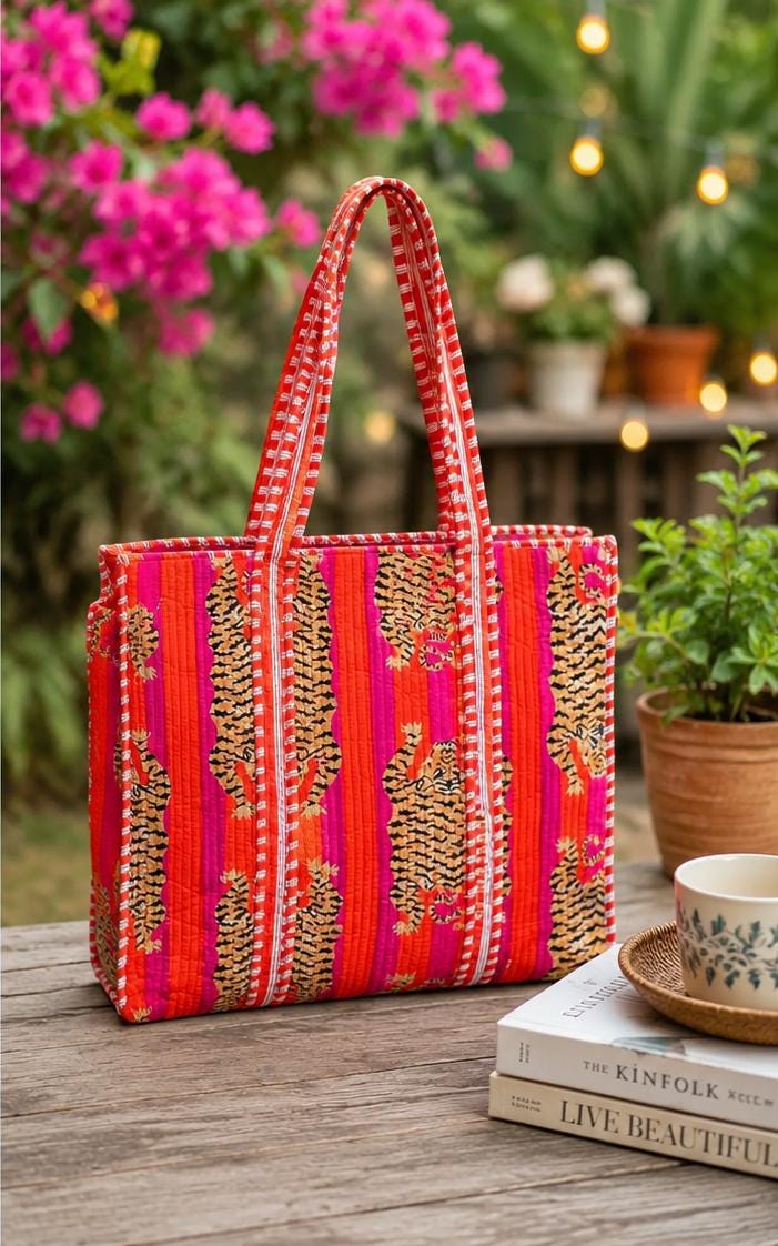 Quilted Cotton Tote Bag | Hand Block Print Shopper | Eco Friendly Everyday Bag (18x18 inches)