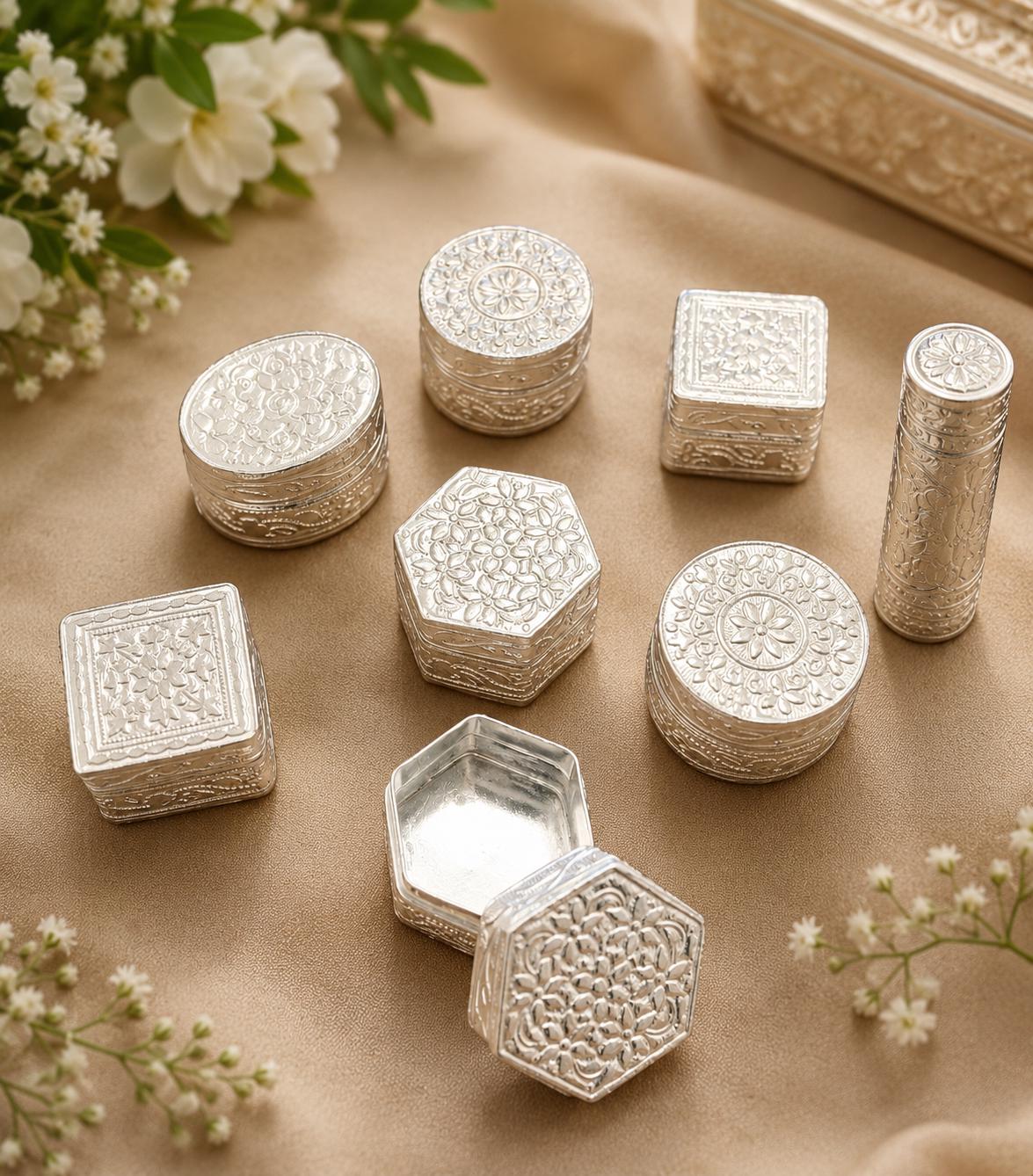 Handmade Meenakari German Silver Box | Decorative Jewelry, Kumkum, Trinket Storage