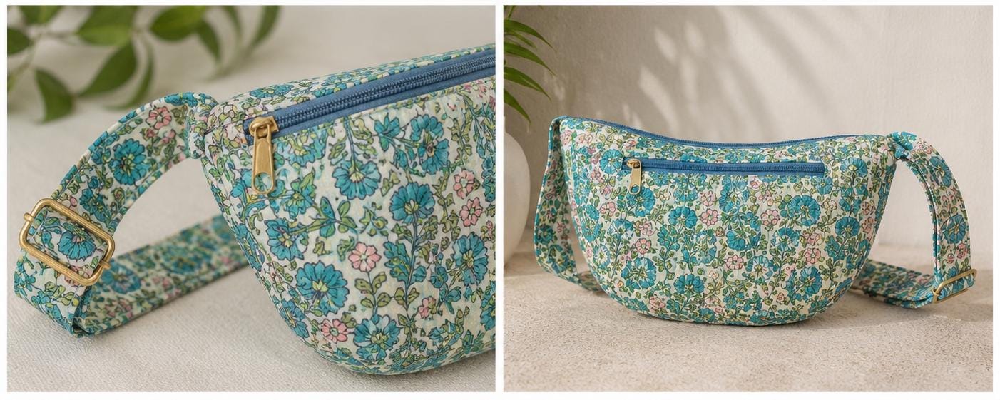 Blue Haveli Floral Quilted Cotton Crossbody Bag, Artisan Block-Printed Sling Purse