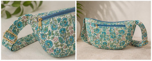 Blue Haveli Floral Quilted Cotton Crossbody Bag, Artisan Block-Printed Sling Purse