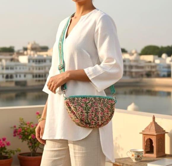 Hand Block Printed Cotton Quilted Bag, Floral Boho Sling Purse, Artisan Travel Shoulder Bag