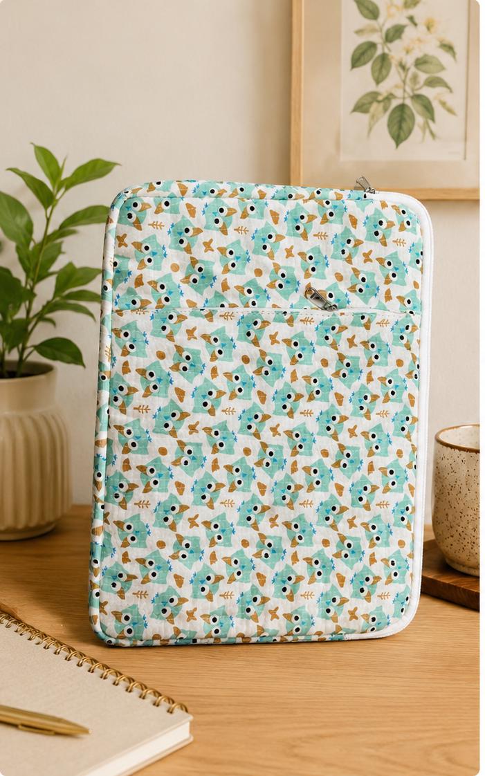 Quilted Block Print Laptop Sleeve | Bohemian Cotton iPad Bag (15x11 inches)
