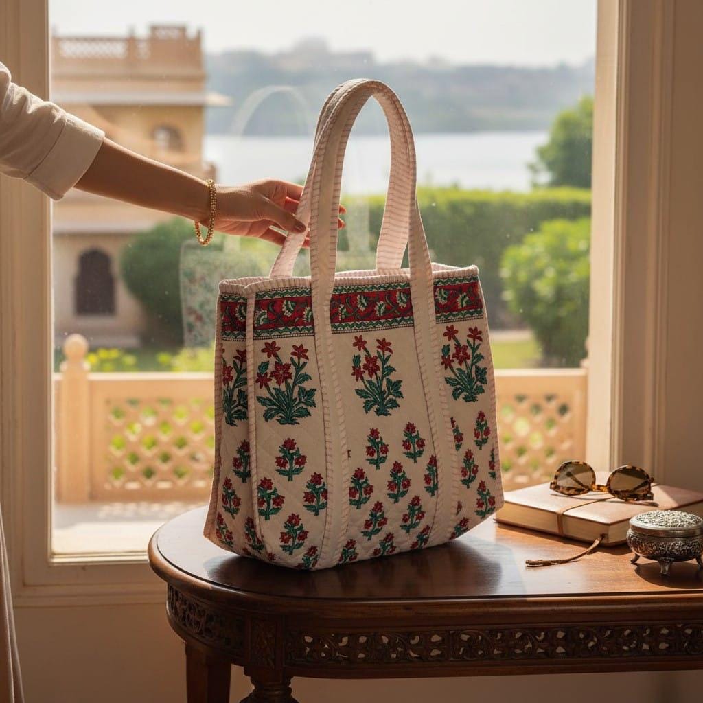 Block Print Tote Bag | Cotton Quilted, Eco Friendly Everyday Bag