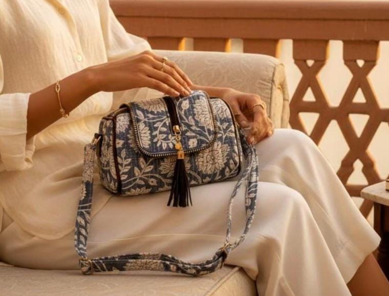 Quilted Dinosaur Print Cotton Sling Bag | Boho Crossbody Travel Purse