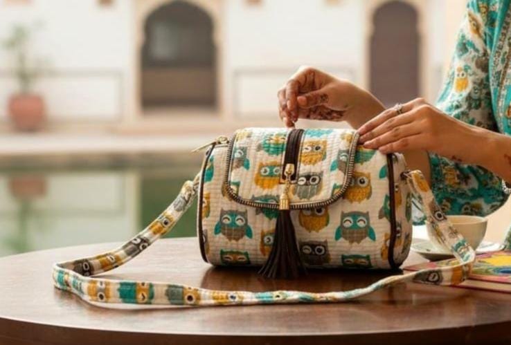 Quilted Dinosaur Print Cotton Sling Bag | Boho Crossbody Travel Purse