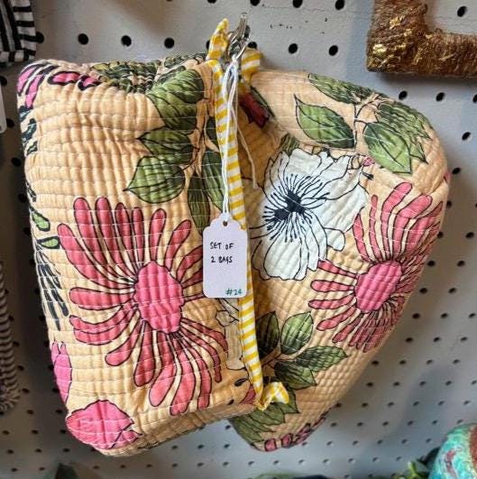 Quilted Makeup Bag Set: Hand Block Cotton Toiletry Kit