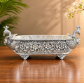 German Silver Peacock Serving Bowl: Oval Boat shape Centerpiece, Housewarming Gifts, Serving Platter