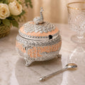 White Silver Peacock Decorative Bowl with Lid | Embossed Elephant Figurine Jewelry Box