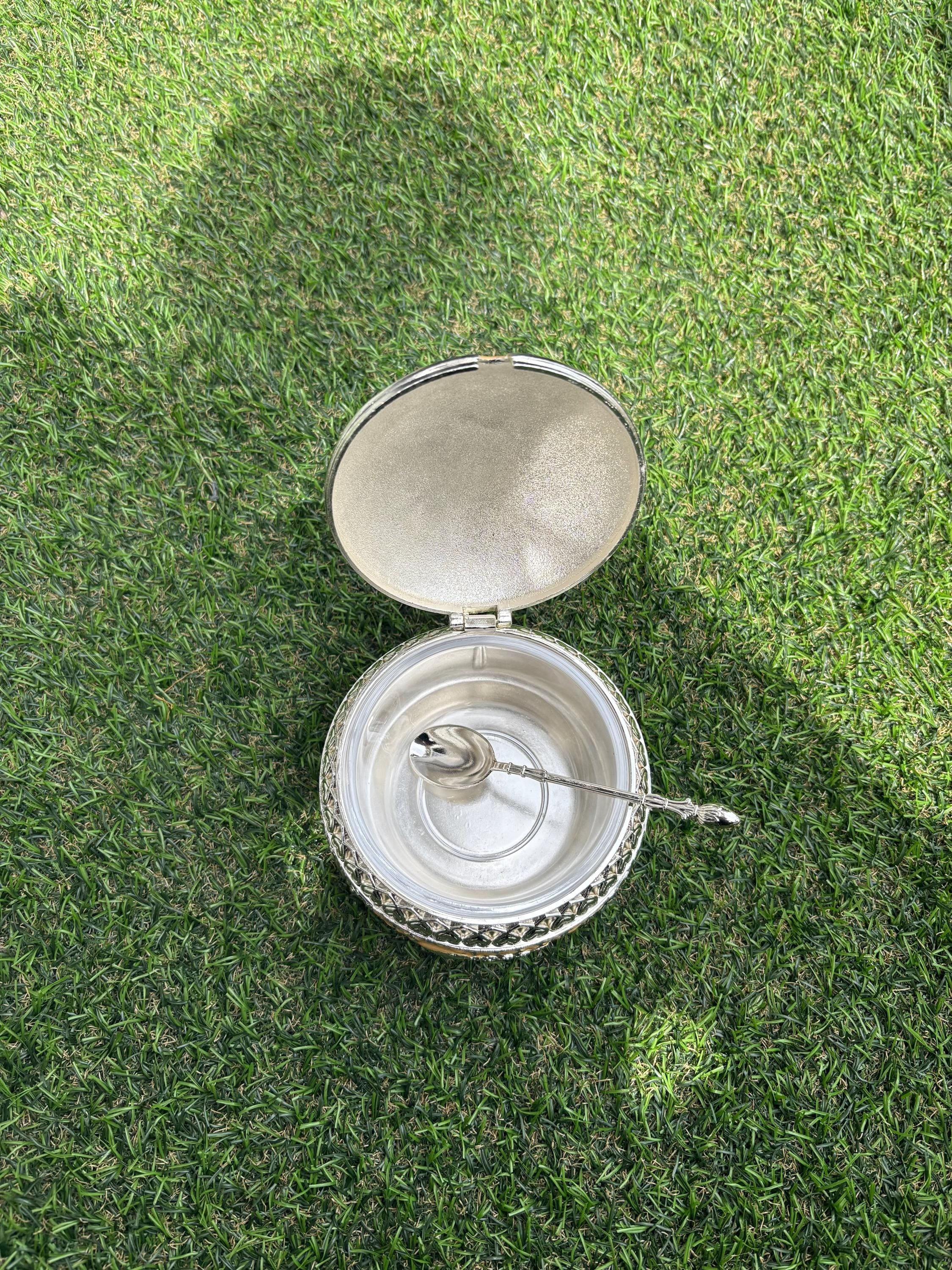 White Silver Peacock Decorative Bowl with Lid | Embossed Elephant Figurine Jewelry Box