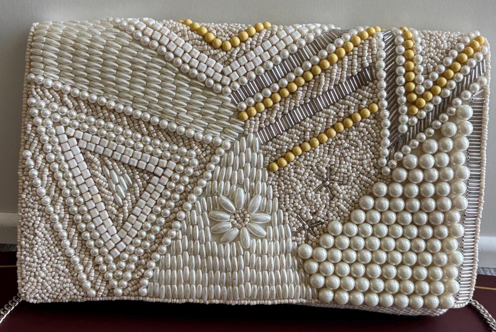 Handcrafted Beaded Clutch | Neutral Evening Purse | Custom Mosaic Beaded | Wedding & Party Handbag
