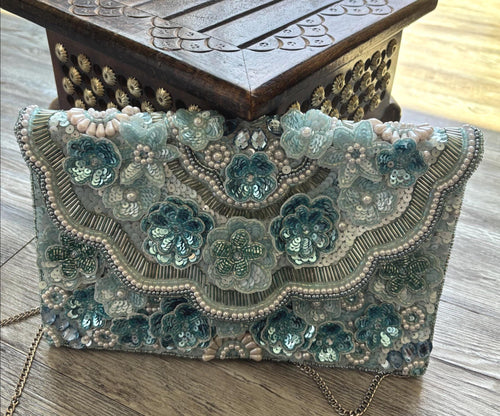 Beaded Sequin Sling Bag | Handmade Beaded Evening Clutch | Detachable Chain Purse | Wedding & Bridesmaid Gift