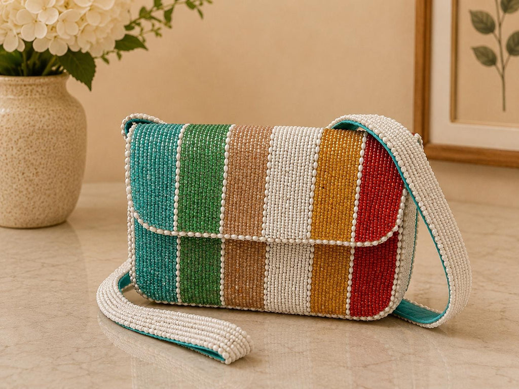 Handmade Beaded Shoulder Bag | Colorful Statement Handbag | Artistic Evening Purse | Unique Gift for Her