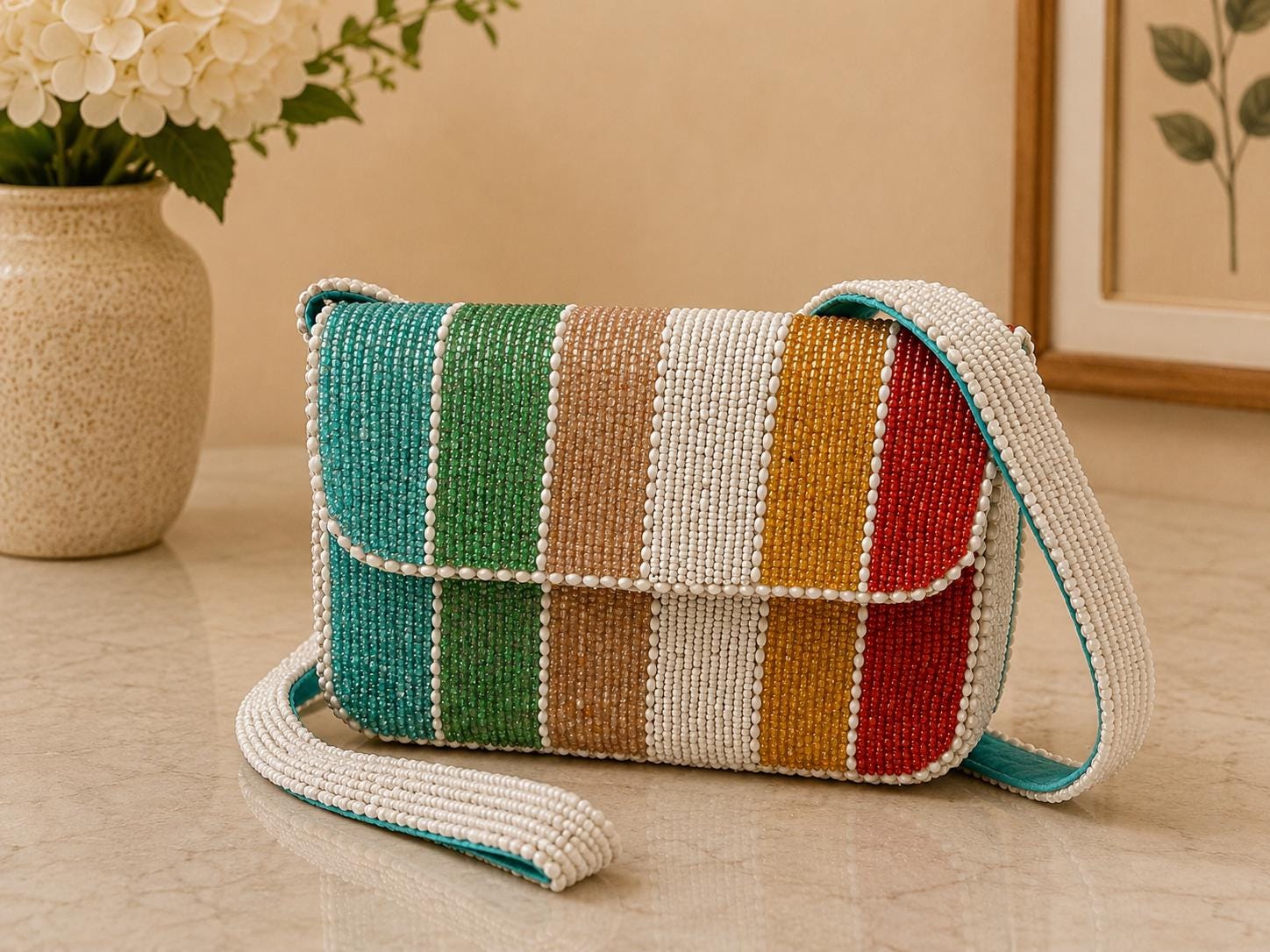 Handmade Beaded Shoulder Bag | Colorful Statement Handbag | Artistic Evening Purse | Unique Gift for Her