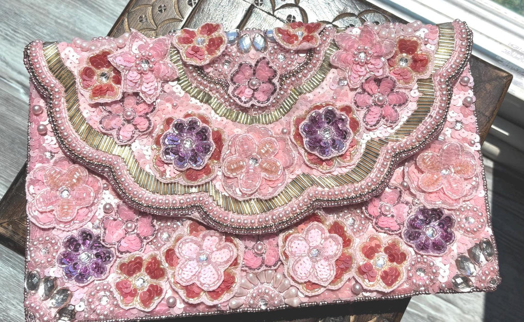 Beaded Sequin Sling Bag | Handmade Beaded Evening Clutch | Detachable Chain Purse | Wedding & Bridesmaid Gift