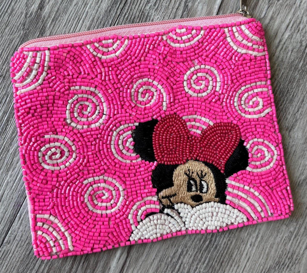Hand-Beaded Crown Coin Purse | Bead Pouch, Zipper Clutch, Summer Wristlet
