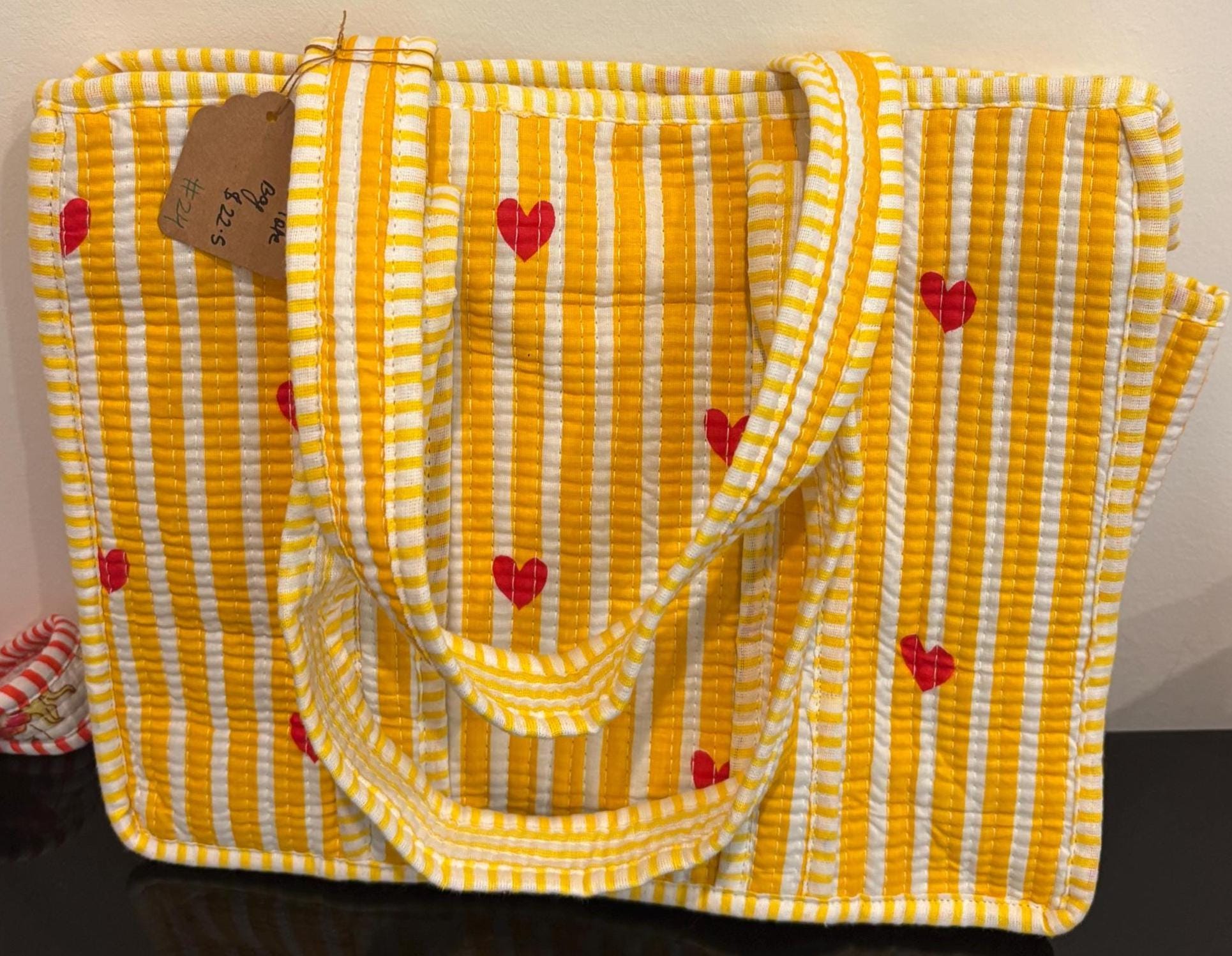 Quilted Cotton Tote Bag | Hand Block Print Shopper, Multicolor, 10x10 inches