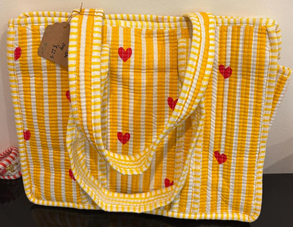 Quilted Cotton Tote Bag | Hand Block Print Shopper, Multicolor, 10x10 inches