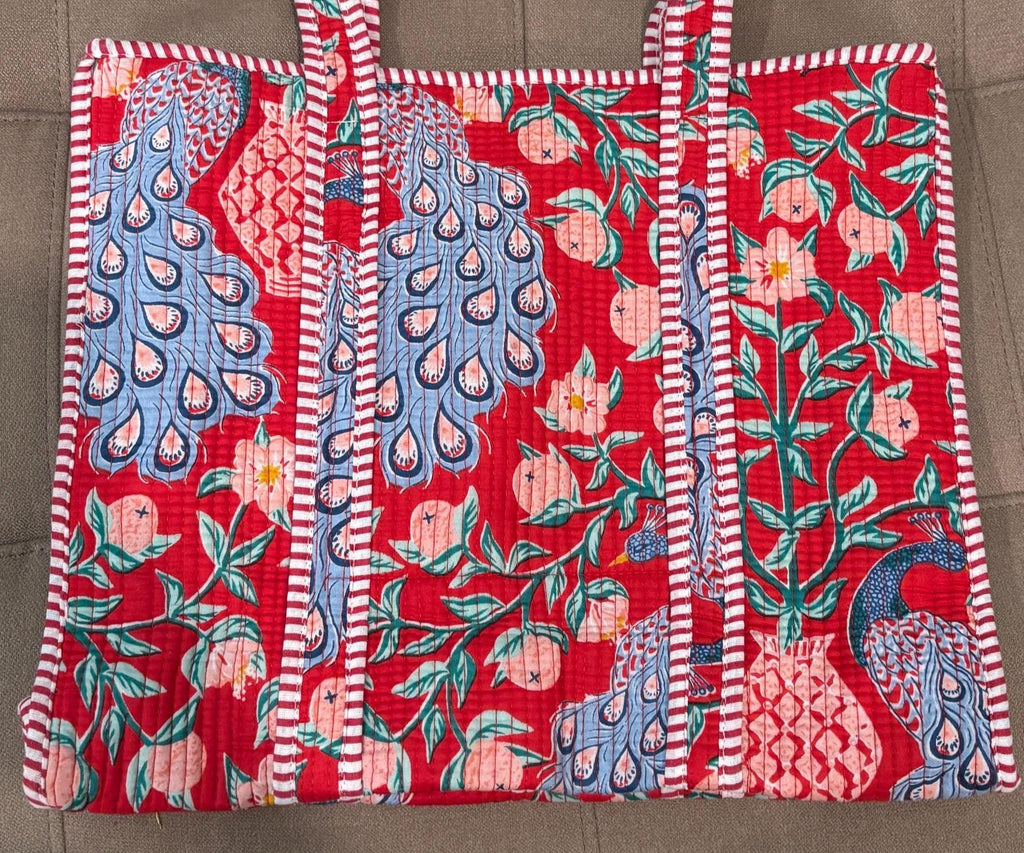 Quilted Cotton Tote Bag | Artisan Block Print Shopper, Eco Friendly Everyday Bag (16x16)