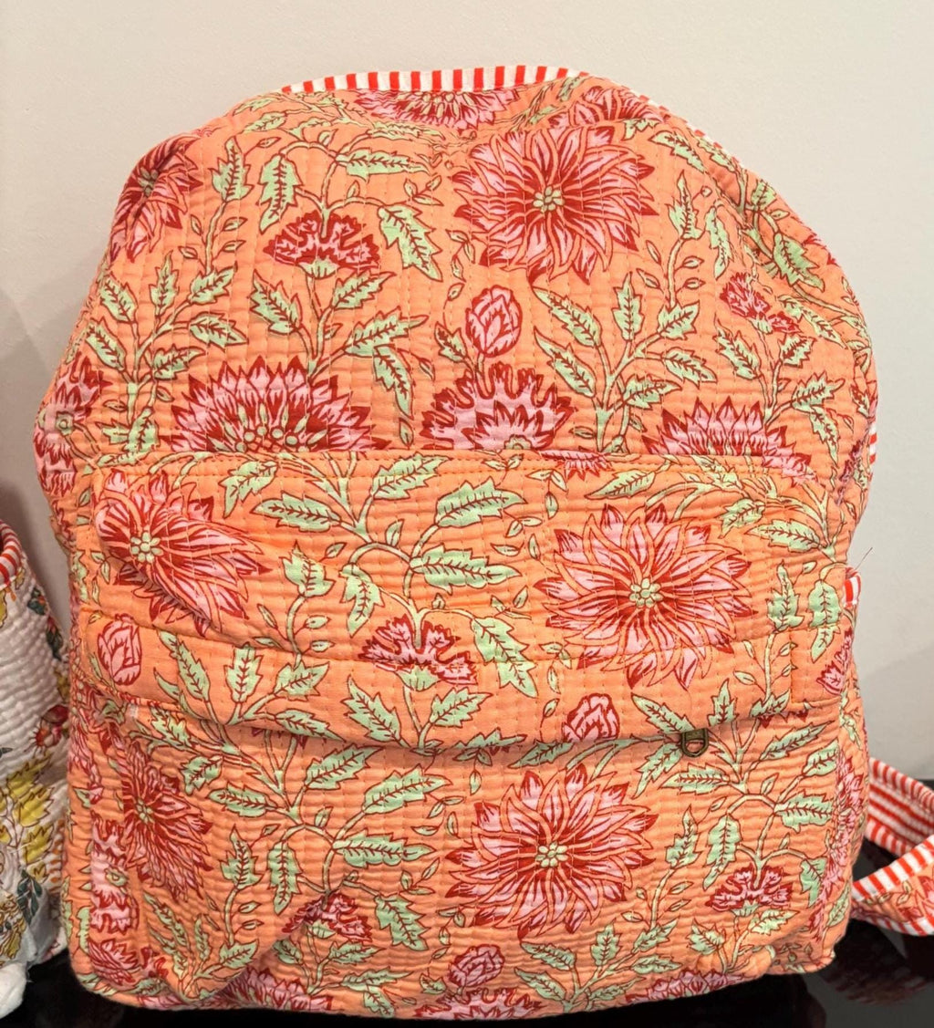 Floral Quilted Cotton Backpack, Boho Travel Daypack, Lightweight Everyday Bag
