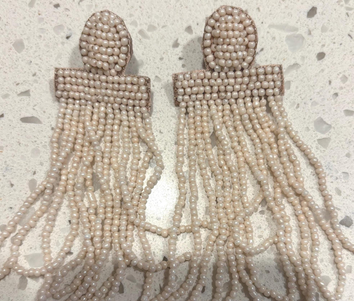 Handmade Beaded Dove Earrings | White Sequin Statement Jewelry