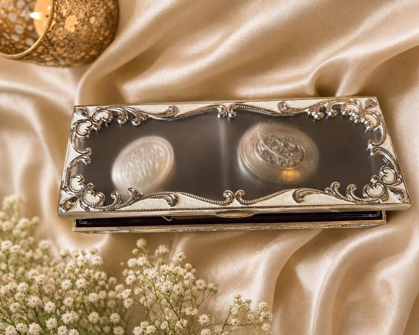 German Silver Peacock Box: Velvet Lined Jewelry Organizer, Decorative Storage