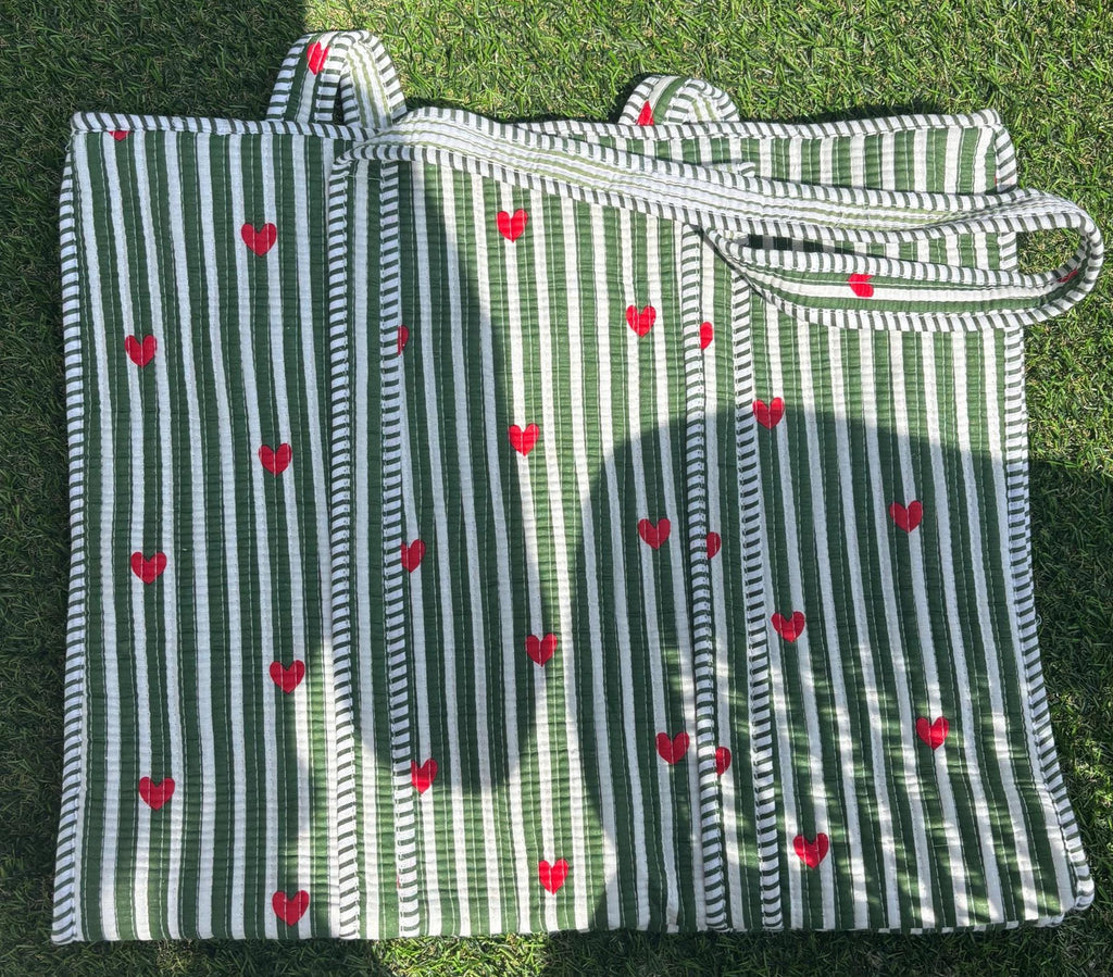Quilted Cotton Tote Bag | Hand Block Print Shopper, Multicolor, 18x18 inches