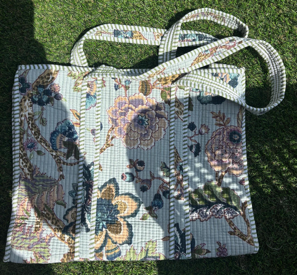 Quilted Cotton Tote Bag | Artisan Block Print Shopper, Eco Friendly Everyday Bag 16*16