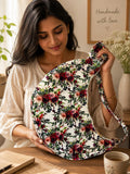 Floral Quilted Cotton Crossbody Bag, Hand Block Printed Sling Purse, Boho Travel Shoulder Bag