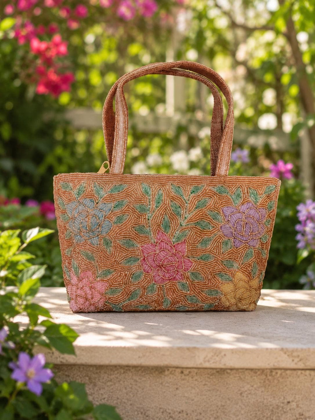 Handmade Beaded Floral Bag | Elegant Evening Handbag | Bridal Gift | Artisan Embroidered Bag
