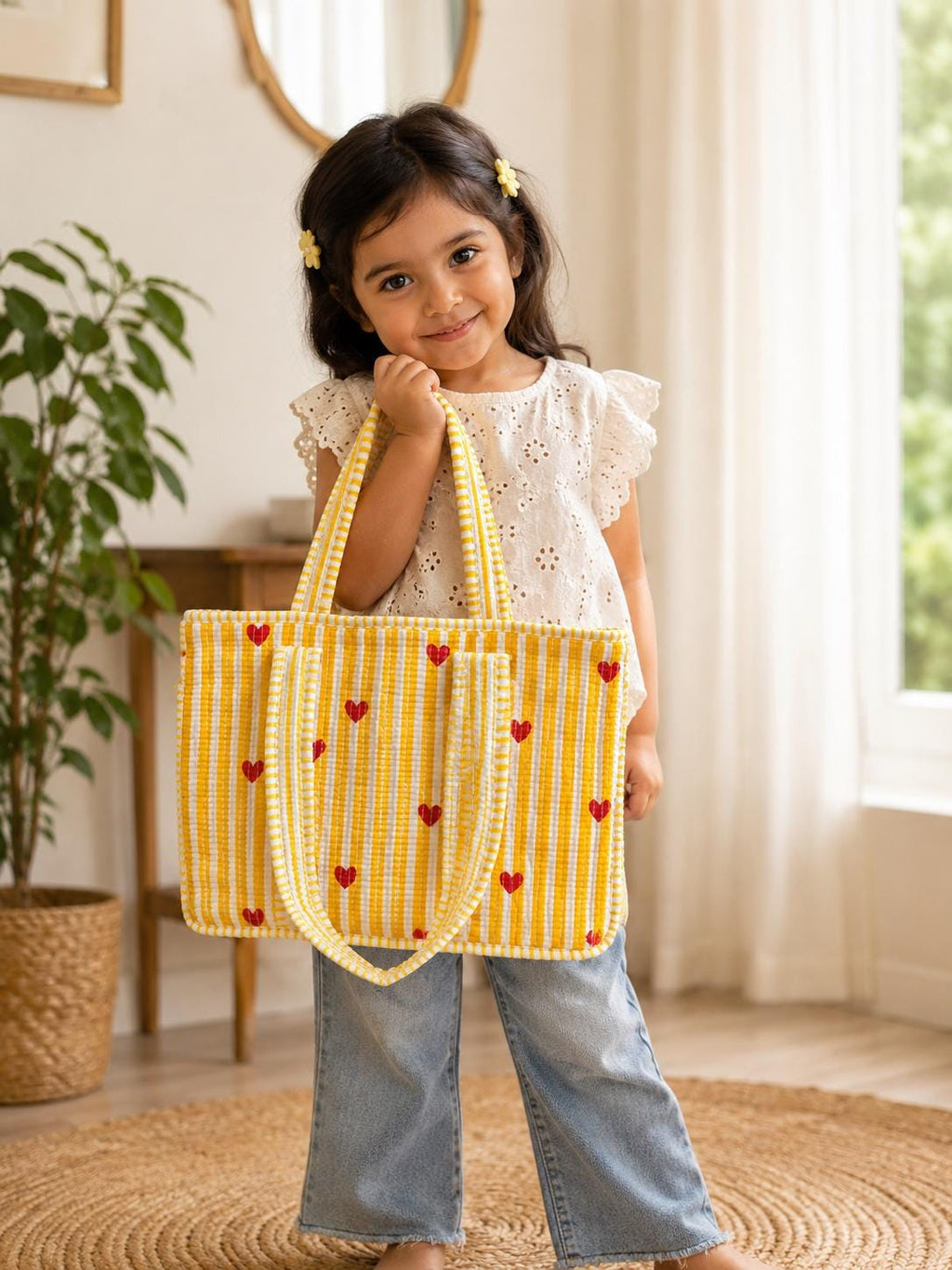 Quilted Cotton Tote Bag | Block Print Shopper, Eco Friendly Everyday Bag 12*10