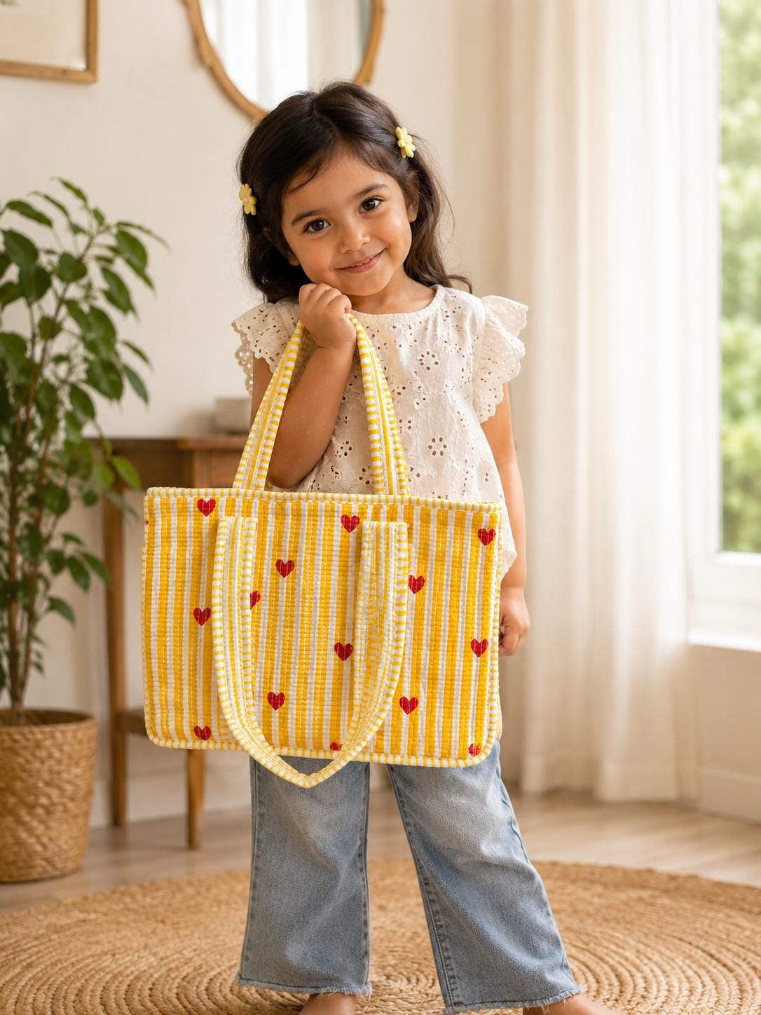 Quilted Cotton Tote Bag | Block Print Shopper, Eco Friendly Everyday Bag 12*10