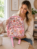 Hand Block Printed Quilted Cotton Backpack, Boho Floral Travel Daypack, Lightweight Everyday Bag