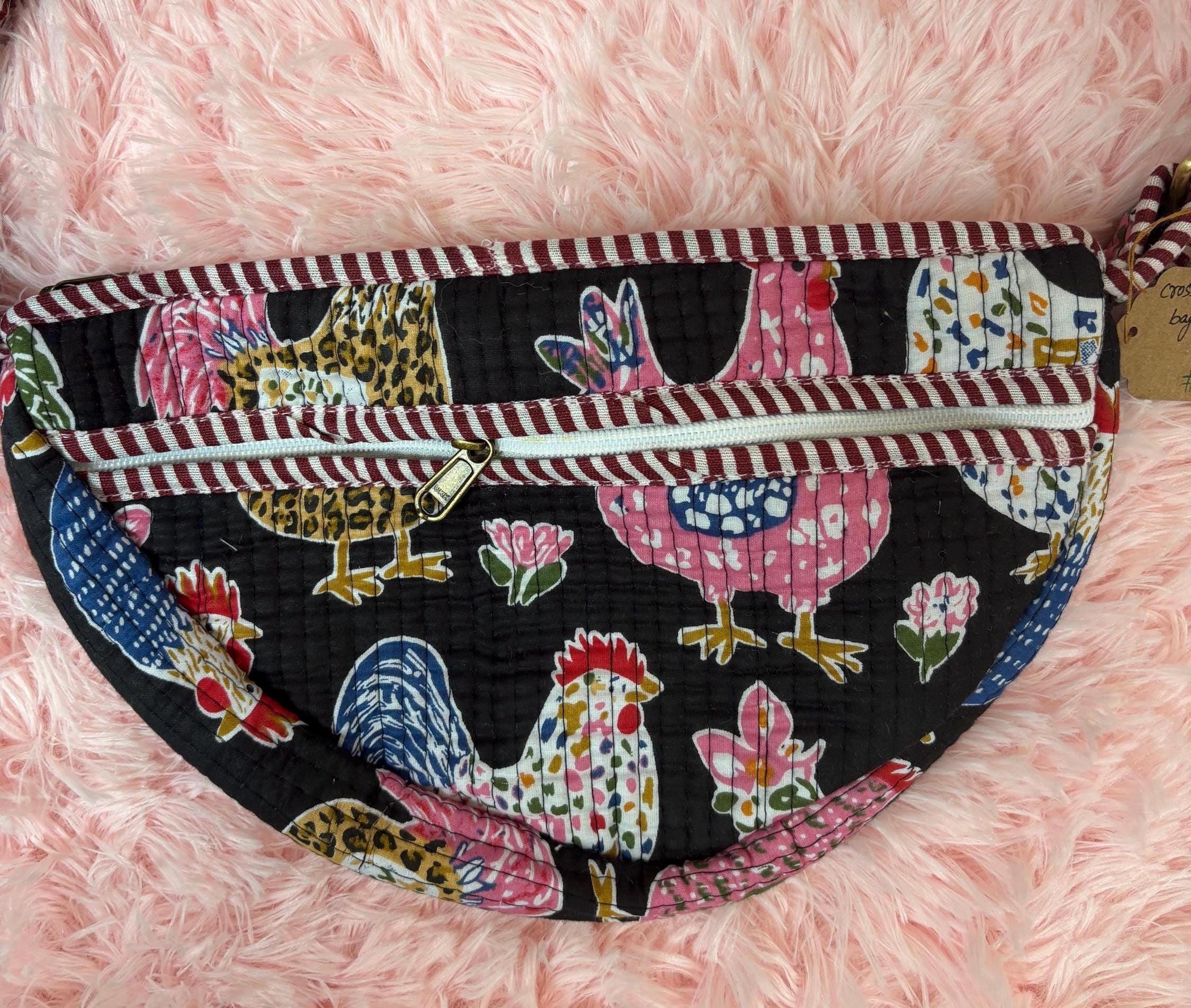 Hand Block Printed Cotton Quilted Bag, Floral Boho Sling Purse, Artisan Travel Shoulder Bag