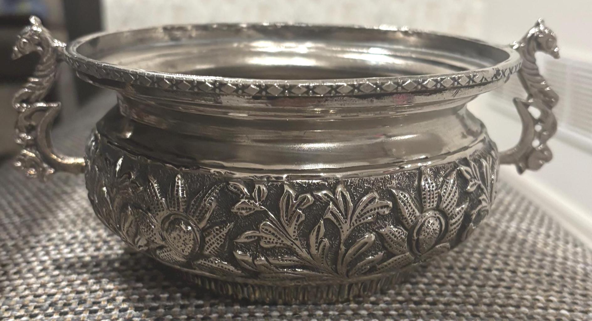 Vintage German Silver Urli | Antique Style Home Decor | Handcrafted Decorative Accent | Traditional Decor