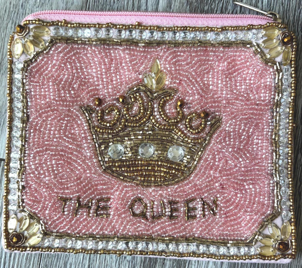 Hand-Beaded Crown Coin Purse | Bead Pouch, Zipper Clutch, Summer Wristlet