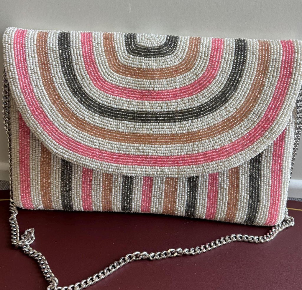 Handcrafted Beaded Clutch | Neutral Evening Purse | Custom Mosaic Beaded | Wedding & Party Handbag